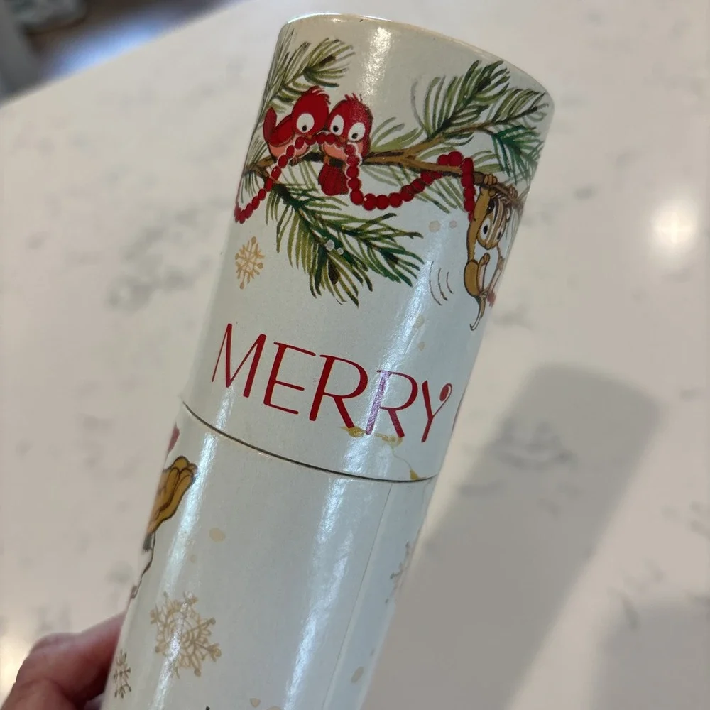 VTG Match Holder Cardboard Tube With Merry Christmas Santa & Forest Animals 12